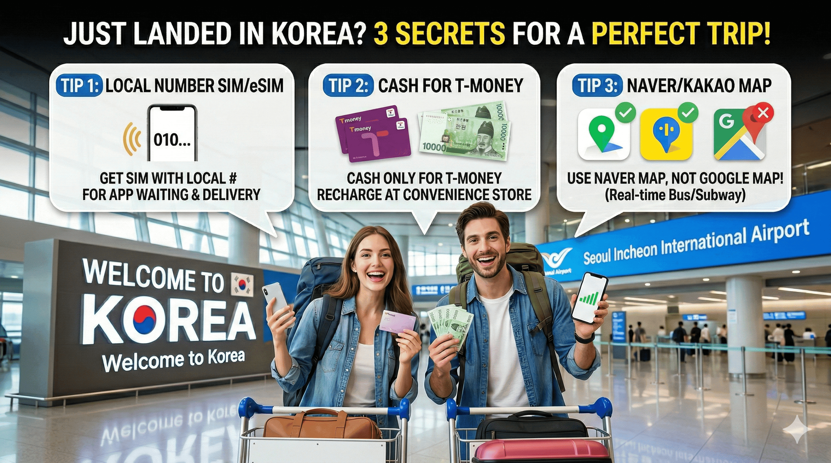 Step 1. 한국 도착 1시간! 고생 안 하려면 이 3가지는 꼭 체크해 ✈️