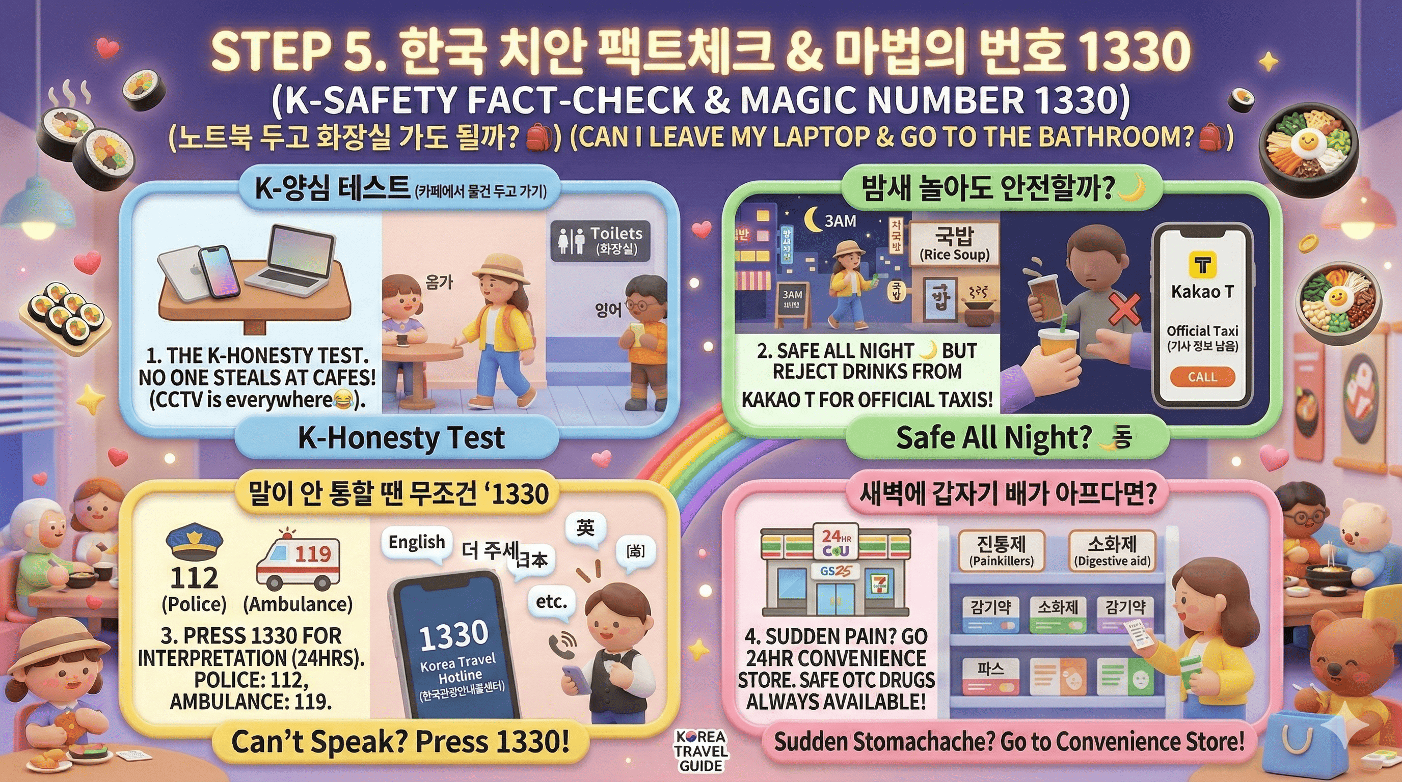 Step 5. 한국 치안 팩트체크 & 마법의 번호 1330 (노트북 두고 화장실 가도 될까? 🎒)